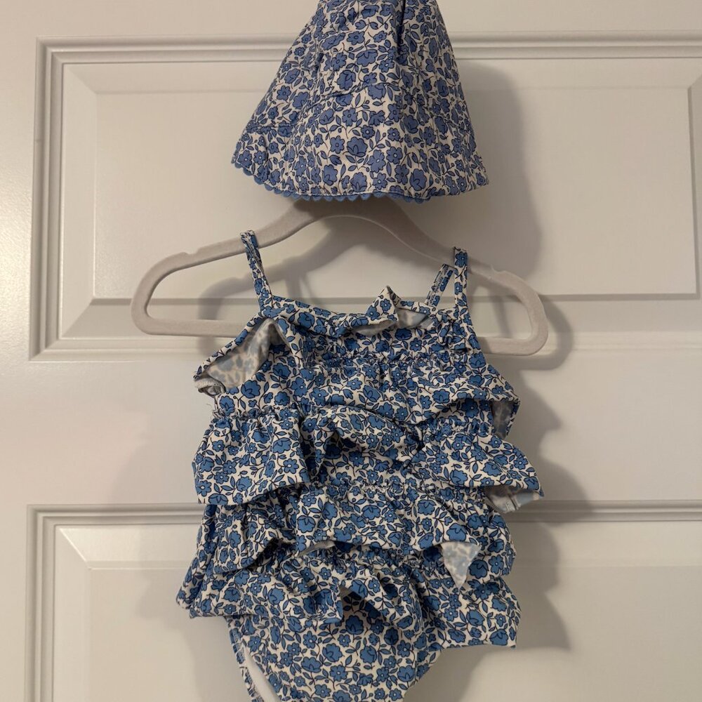 Baby Boden Swimsuit and matching hat